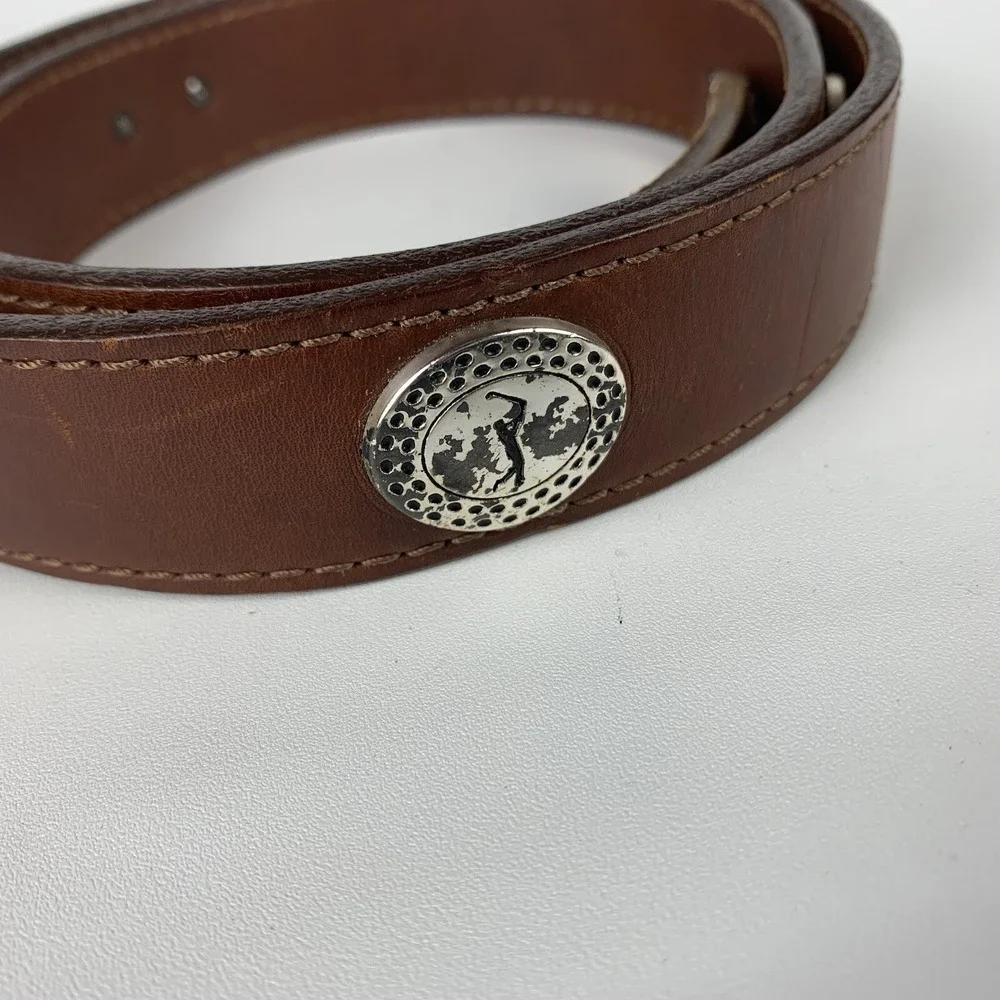 VTG PGA TOUR Belt Brown Leather W/ Golf Conchos Tapered 90'S MADE IN USA SZ 44
